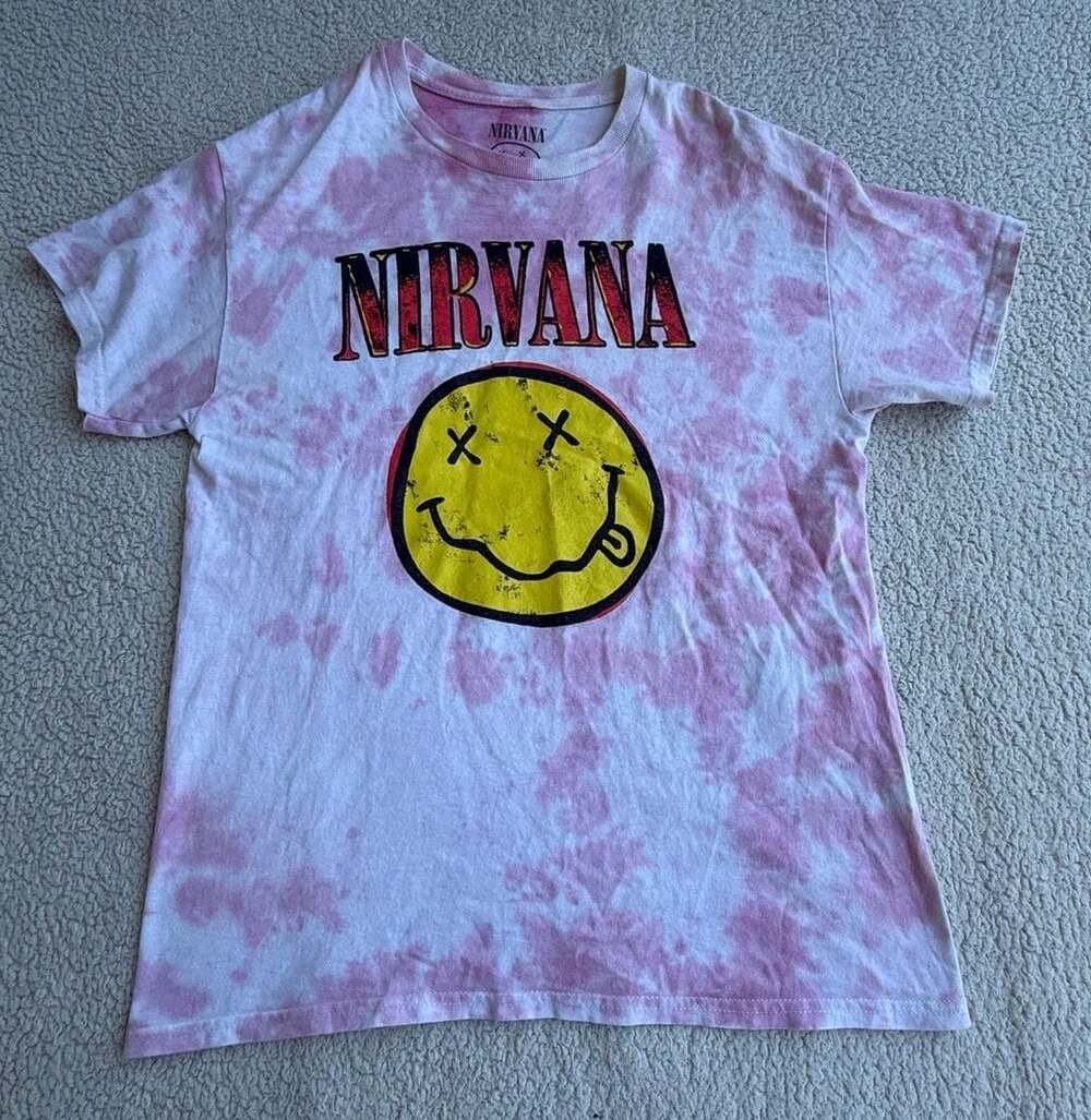 Nirvana Smiley Face Graphic Pink Tie Dye Short Sleeve T-Shirt